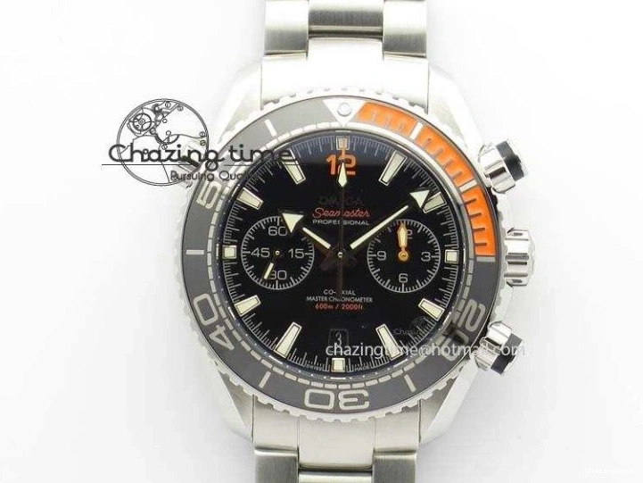 0413 Sustainable Planet Ocean Master Chronometer Chrono SS OM 1:1 Best Edition Black Dial On SS Bracelet A 8179